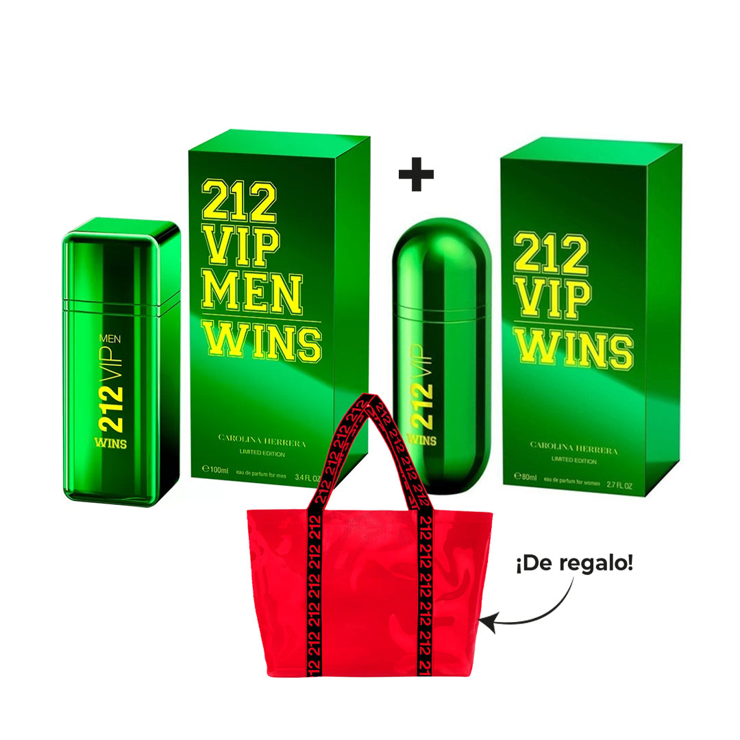 Carolina Herrera 212 Vip Men Wins 100 ml EDP + 212 Vip Wins 80 ml EDP Mujer + Bolso